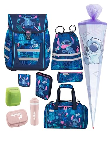 Familando - McNeill Teneris Schulranzen Set - 10-teilig mit Schultüte - Stitch - Ergonomisch & Verstellbarer Brustgurt - 980g leicht mit 18L Volumen & Reflektoren - Für Grundschule ab 1. Klasse