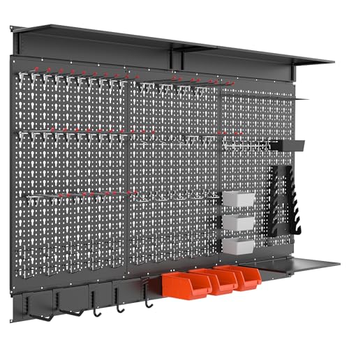 WALMANN 113 PCS Pegboard Wall Organizer Kit with Pegboard Hooks, Bins, Shelves, Pegboard Tools...