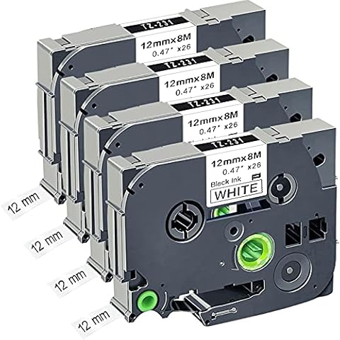 Aomya Compatible Label Tape Replacement for Brother P Touch Label Tape TZe-231 TZ-231 12mm 0.47 Laminated Black on White TZe Cassette Tapes for Brother H500 P1000 PT-1010 Label priter. 4-Pack Cover