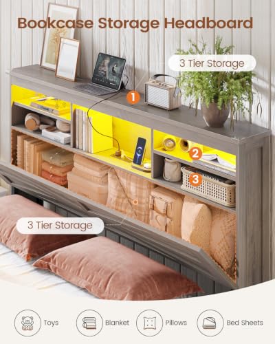 Image of AOGLLATI Farmhouse Full Size Bed Frame with Lift Up Storage, Grey