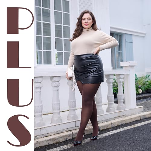 Image of CozyWow Plus Size Tights for Women 80D Soft Solid Color Semi Opaque Pantyhose High Waist 1X 2X 3X 4X