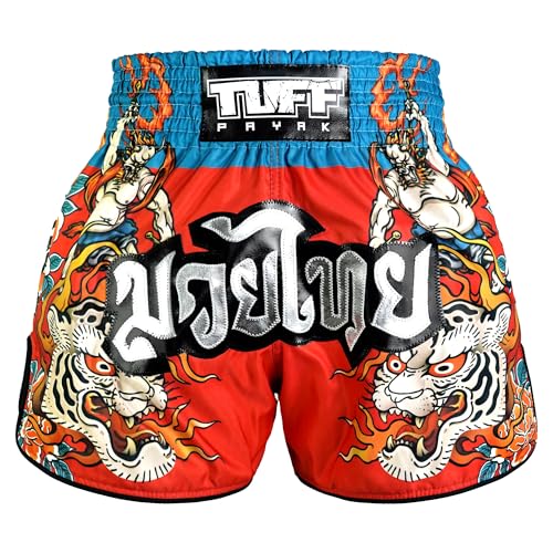 TUFFPAYAK Muay Thai Boxing Shorts, MMA Training Kickboxing Trunks Retro Shorts (M, TPY-RMS002-RED)