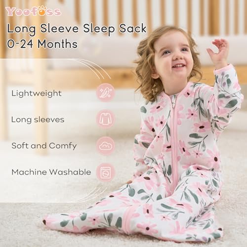 Image of Yoofoss Baby Sleep Sack 12-18 Months Long Sleeve Wearable Blanket Baby 100% Cotton 2-Way Zipper 0.5 Tog Toddler Sleeping Sack, Lightweight(Large)