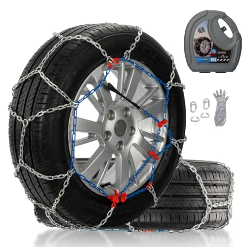 Snow Chains for Car Tires, Tire Chains for Passenger Car, Pickup Trucks and SUV, Quick Fit & Easy Installation Snow Tire Chains, HP1553 Portable Reusable Emergency Tire Traction Chain, Set of 2
