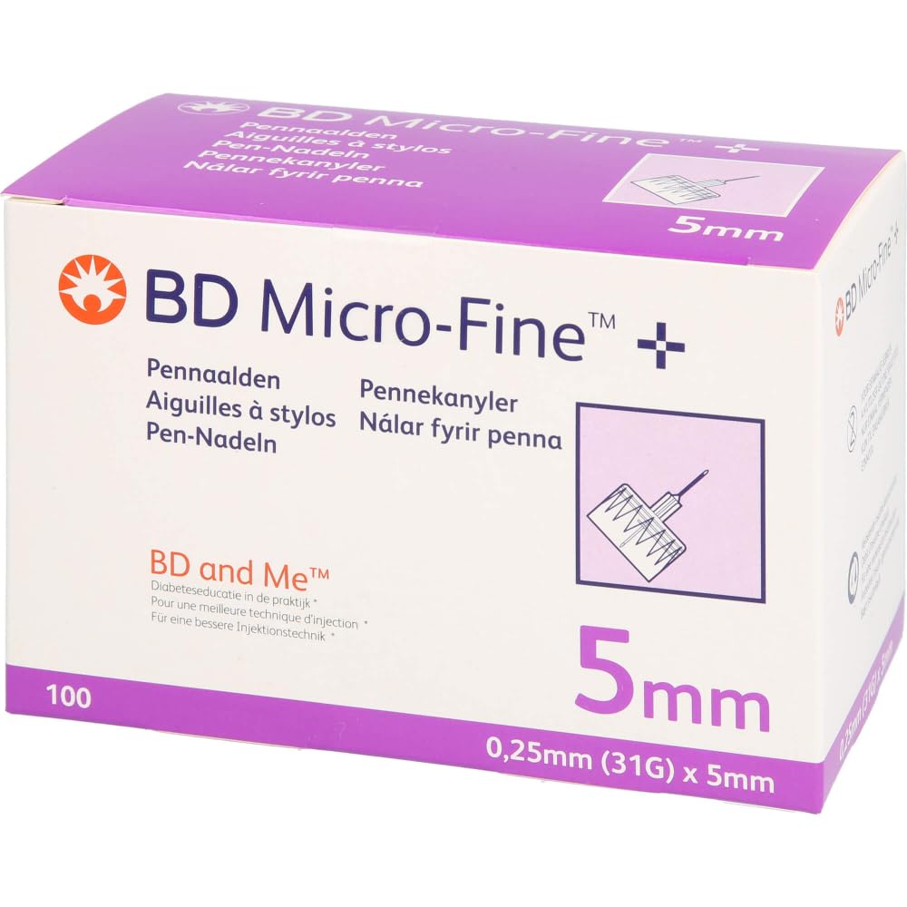 BD Micro-Fine Ultra Pen - Agujas de 0,25 mm x 5 mm (31 g) - 100 unidades - Inyección suave gracias a la tecnología PentaPoint 5 veces y EasyFlow - Se adapta a todas las plumas de insulina comunes