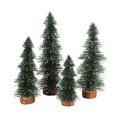 Lalilali Mini Christmas Tree Set of 4 Miniature Pine Trees Frosted Sisal Trees with Wooden Bases Tabletop Trees Bottle Brush Trees for Xmas Holiday Party Home Tabletop Tree Decor