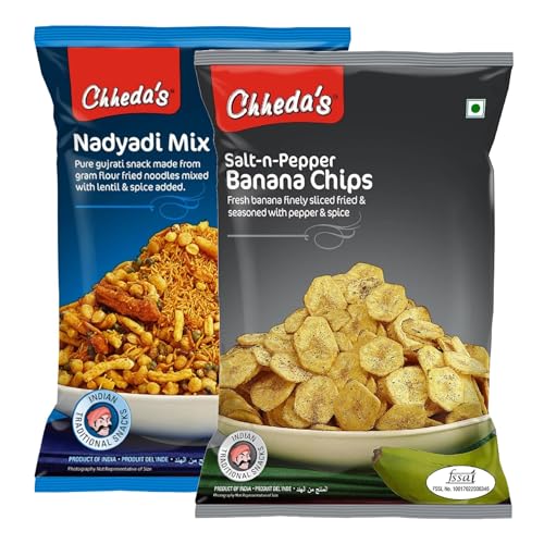 Image of Chheda's - Salt N Pepper Banana Chips (350 Gm) and Nadyadi Mix (300) | Banana Wafers | Indian Namkeen | Tasty Snacks | Ready to Eat - Combo Pack