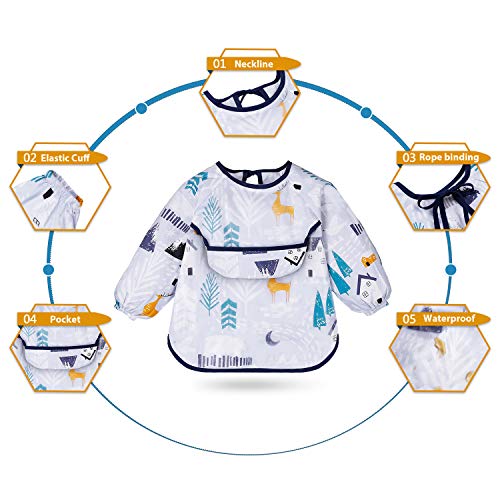 Yoofoss Babyslabbetjes met lange mouwen, 3-delige waterdichte mouwslabbetjes set voor jongens en meisjes, uniseks - Image 3