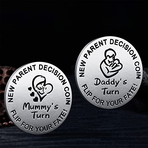 Image of New Dad Mom Gifts Funny Decision Making Coin, New Parent Mummy Daddy Pregnancy Women First Time to be Moms Dads Mother's Day Father's Day Gifts Double Sided