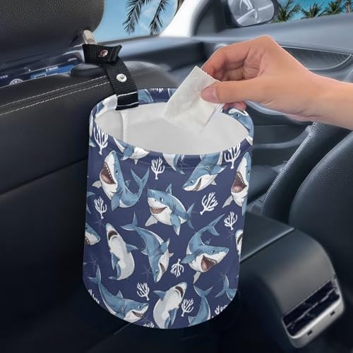 Image of Shark Car Garbage Can Mini Car Trash Bin Car Organizer Car Storage Bag Waterproof Portable Men Accessories Car Decor Road Trip for Kids