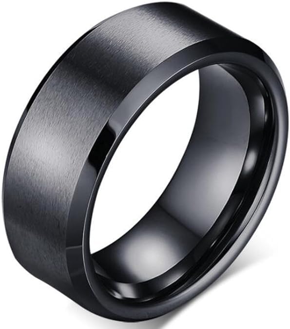 Image of El Regalo Solid Stainless Steel 6mm Plain Classic Band Ring Comfort-Fit for Men Women- Anti Tarnish /Waterproof Plain Dome Stacking Simple Rings Bands Thumb Finger Ring (Black, 17)