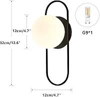 Vista 2 de Aplique de Pared Redondo Moderno de Mediados de Siglo 1 Luz Globo Negro Iluminación de Aplique de Pared Tocador Minimalista Lámpara de Pared de Baño