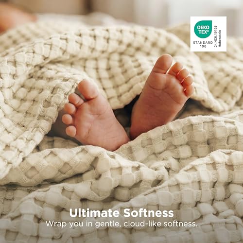 Image of Bedsure Cooling Waffle Rayon Derived from Bamboo King Blanket,104x90 Inches | Summer blanket for hot sleepers, Breathable lightweight cotton rayon derived from bamboo blanket for bed couch sofa, Natural