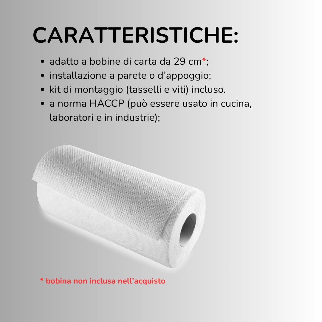 acquaverde | Dispenser Carta da Parete, HACCP, in Plastica ABS, cm 41x34,5x35 h | Portarotolo per Bobine da 29 cm – Uso Domestico ed Industriale