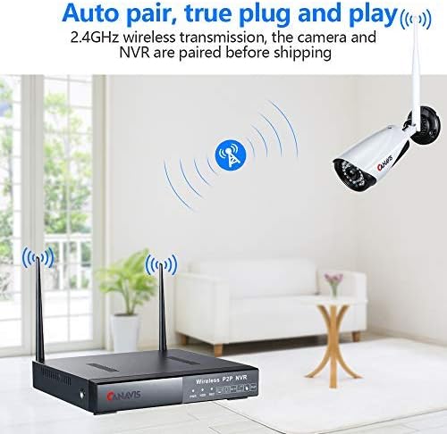 Wireless Security Camera System Outdoor,CANAVIS 4 Channel 960P DVR 4Pcs 720P 1.3MP Night Vision IP Security Surveillance Cameras Home, Plug&Play,Easy Remote View, NO HDD