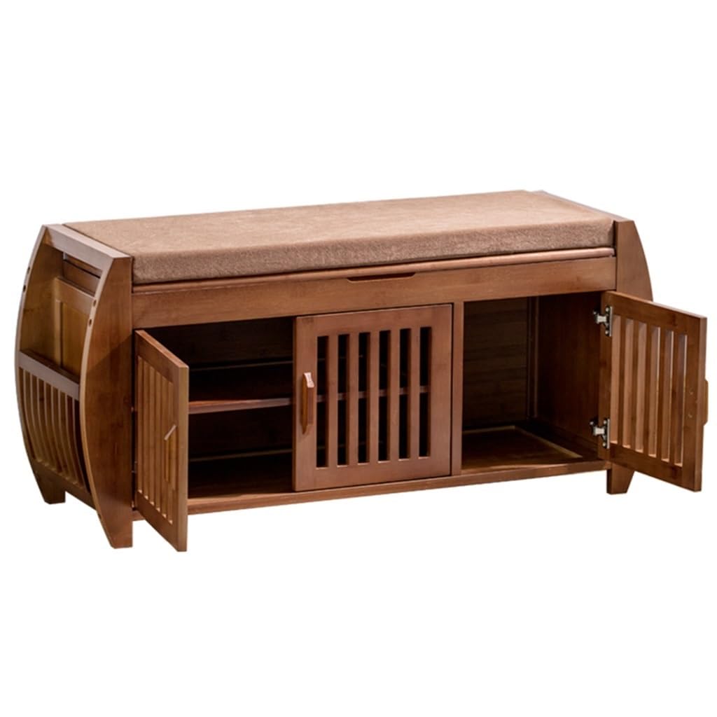MSHGSKU Bamboo Shoe Storage Bench with Upholstered Seat 2 Tier nizer for Entryway & Hallway Stylish Brown Shoe Rack for Living Room 102x32x46.5cm