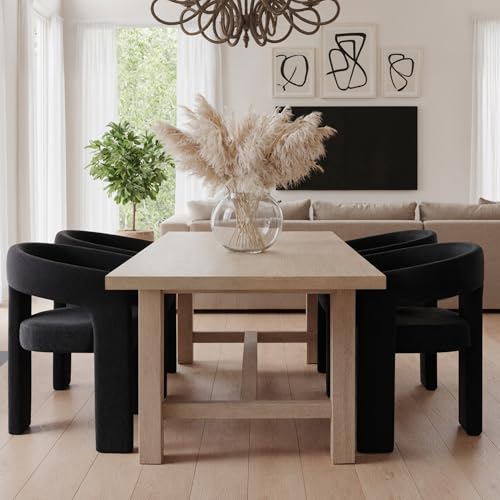 Image of HNY Modern Barrel Kitchen & Dining Room Chairs Set of 3, Velvet Upholstered Accent Chairs with Arm, 18.5'' Wide Side Armchair Vanity Chairs for Living Room Bedroom Makeup Small Spaces, Black