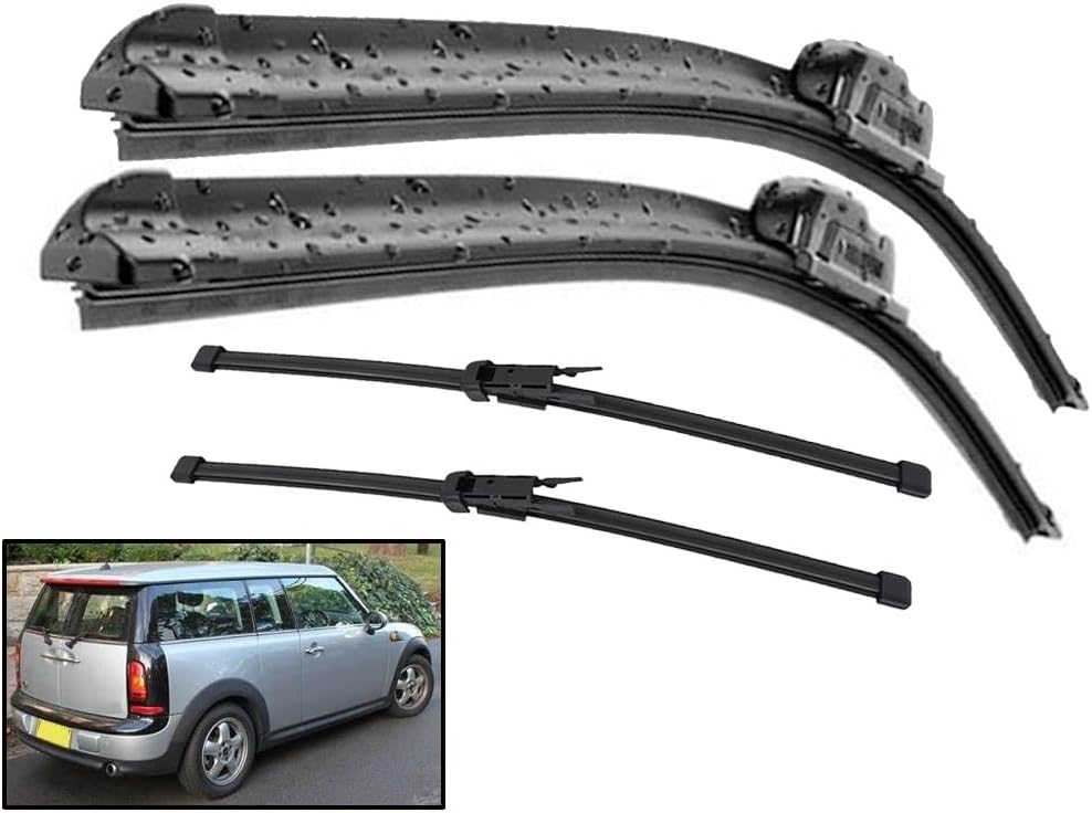 4pcs Wiper Front & Rear Wiper Blades Set Kit Compatible with Mini Clubman R55 2007-2012 Windshield Windscreen Window Brush 19"18"12"12"