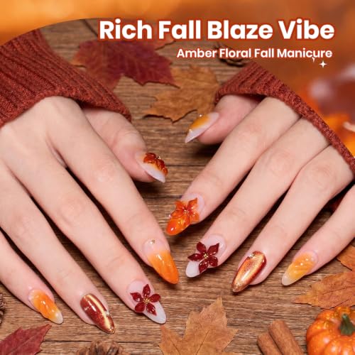 Image of Beetles Fall Gel Nail Polish - 6 Colors Cat Eye UV LED Soak Off Manicure Set with Magnet, Orange Copper Brown Red Glitter Shades 7.5ml