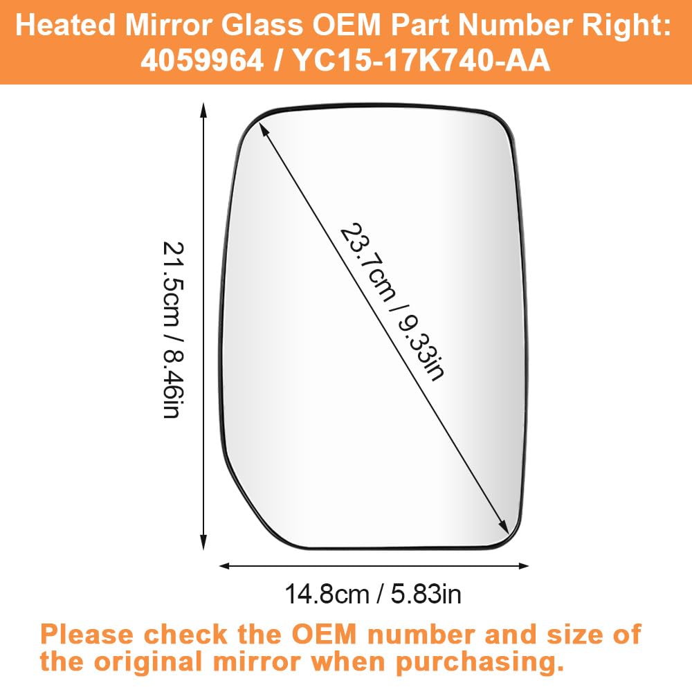 SENZEAL Verre de Rétroviseur Remplacement pour Ford Transit MK6 MK7 2000-2013 Chauffant Retroviseur Extérieur (Supérieur Droit)