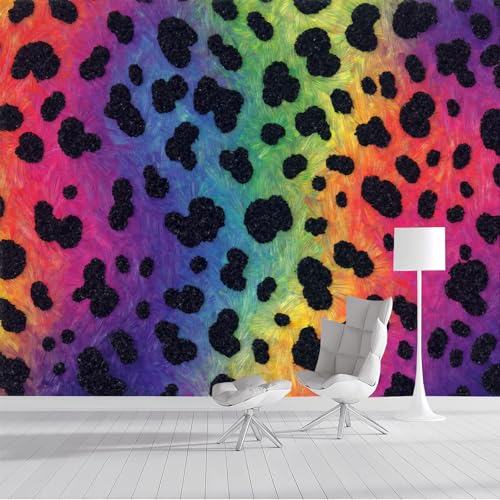 Papier peint panoramique multicolore léopard pop rétro 350x256cm