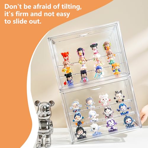 Image of Attelite Acrylic Display Case for Collectibles 3-Tier Adjustable 2Pack | 2 Adjustable Dividers,Clear 360 Visibility, Stackable Acrylic Box ,Strong Magnetic Door Closure,Dustproof Protection