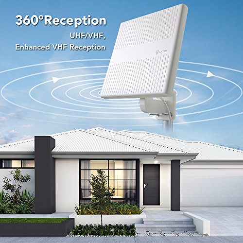 ANTOP Outdoor TV Antenna, 360° Omnidirectional HDTV Antenna, Built-in 4G LTE Filter& Smartpass Amplifier, 4K 1080P VHF UHF TV Channels, for Indoor,Outdoor,RV,Attic Use, Support All Older TV's AT-413B