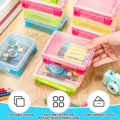 Image of Suzile 50 Pcs Plastic Crayon Box with Lid 4.8 x 3.4 x 1.6 In Crayon Storage Containers Bulk for Office School Classroom Supplies Pen Pencil Art Crafts(Red, Green, Blue)