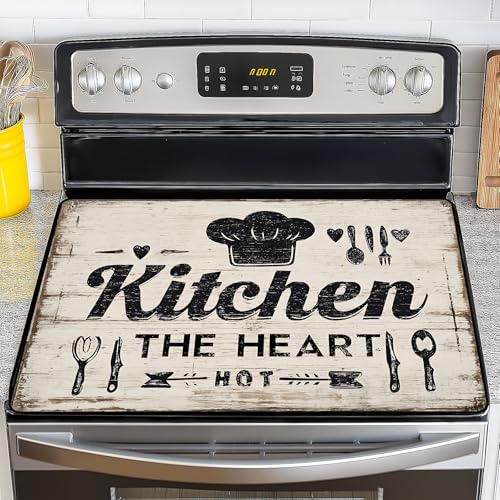 NYZE Stove Top Cover for Electric/Glass Stove, 28.5x20.5 Inch Stovetop Cover Flat Top Protector Dish Drying Mat for Kitchen (Kitchen The Heart)