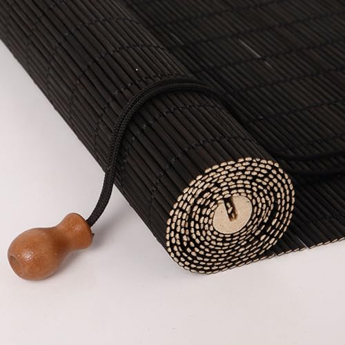 竹製スクリーン 天然 ロールスクリーン、竹製ローラーシェード 竹 すだれ 目隠し、間仕切り ブラインド、竹製遮光カーテン屋外/屋内 遮光ローラーブラインド、パーティション装飾カーテン、プライバシーローラーブラインド、黒 (40×80cm/16×31in)