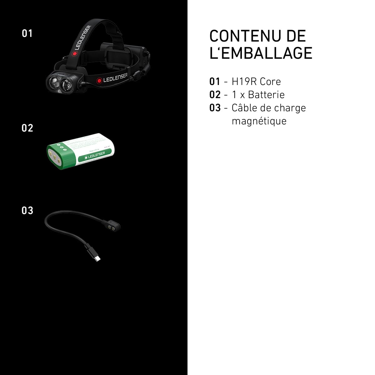 Ledlenser Lampe Frontale LED H19R Core, 3500 lumens, Rechargeable Batterie Lithium, lumière Rouge, étanche IP67, Constant Light, portée de 300m, Fusion Light, câble de Charge USB aimanté