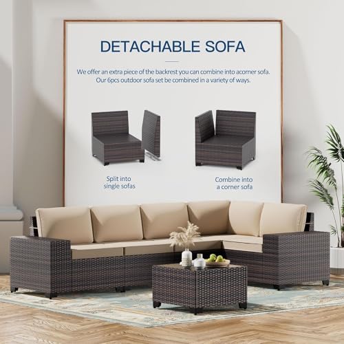 Image of 12 PCS Outdoor Patio Furniture Set,Outdoor Sectional Furniture All Weather PE Rattan Wicker Patio Conversation Set with 2 Coffee Tables and 10 Thickened Cushions,Sand