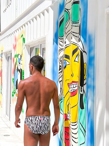 KLEVY Men's Swim Brief, Athletic Performance (Zebra Rhythm, M)