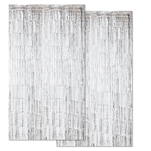 huoflame Lametta Vorhang 2 pc– Glitzer Vorhang Silber Gold für...