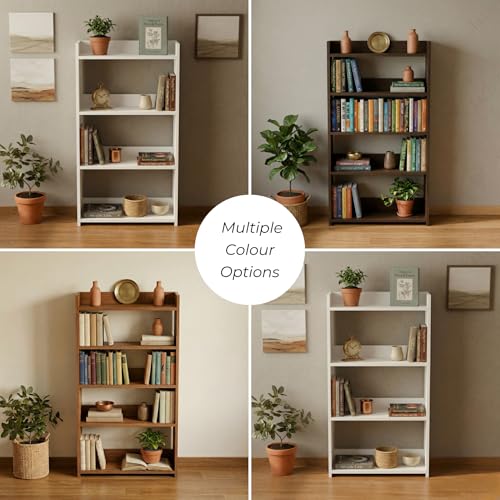 Image of DFC Element Auburn Book Shelf Wooden 4 Tier Shelf For Living Room, Home & Bedroom Decor & Daily Essentials|Engineered Wood Storage Shelf with Space Saving Organizer, Open Display Design (White finish)