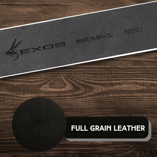 Exos Full Grain Men's Adjustable Leather Belt for Jeans, Work, and More - Casual & Dress Wear for Men, 36 Black3