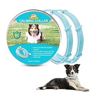 Collare Calmante Anti-ansia per Cani, Regolabile, Feromoni 60 Giorni, Lunga Durata, Impermeabile, Naturale, Sicuro per Tutti i Cani (Blu-2pz)