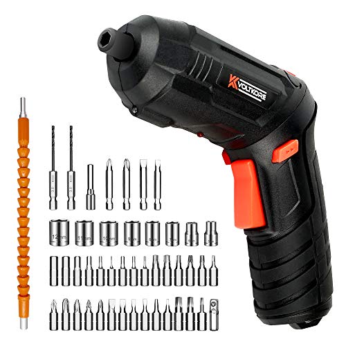 K VOLTKORE 3.6V Cordless Electric Screwdriver Power Drill Multi Functional Rotatable Structure Screw driver with 45Pcs Screw Bits Set USB Rechargeable Power Tools for Home DIY