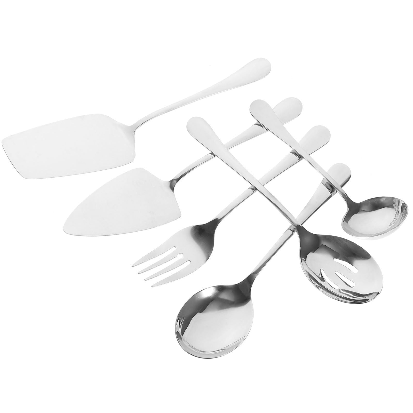 Set Posate da Portata in Acciaio Inox 6 Pezzi Cucchiai Grandi e Forchette per Buffet e Feste Utensili da Portata Resistenti per Uso Domestico e Catering