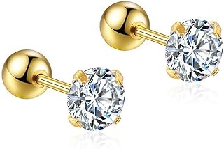 VAMA FASHIONS 4mm 18K Plated Stainless Steel Anti Tarnish Medium White Stone Ear Studs Barbell Hypoallergenic Lightweight ... Price In India