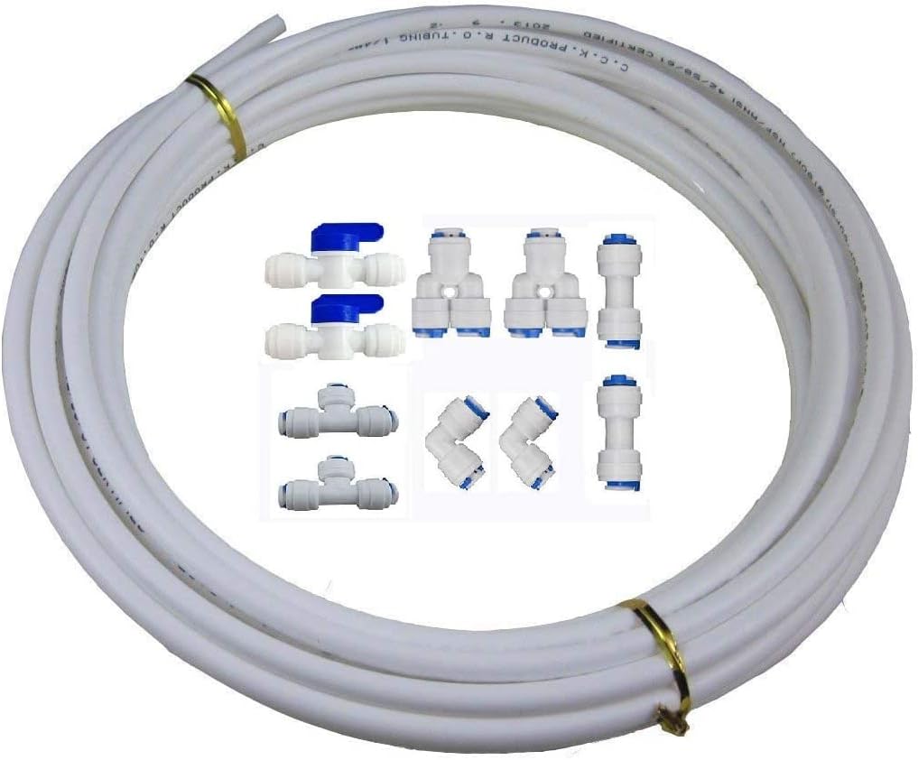 MATTOX 3/8" Quick Connect Water Purifiers Tube Fittings for RO Water Reverse Osmosis System Pack Of 10（Ball Valve+Y+L+I+T Type）+5 meters（15 feet） tubing hose pipe for RO Water Reverse Osmosis System