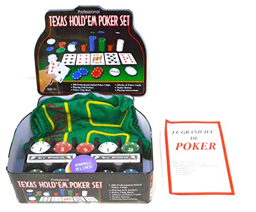 BETTER WITH FRIENDS Komplettes Poker-Team, 100 Poker-Chips (Texas Hold’em’ Poker) 2 Packungen Naipes mit Matte 1e 5e 10e 25e und Crupier-Chips in Metallbox, professionelle Erwachsene
