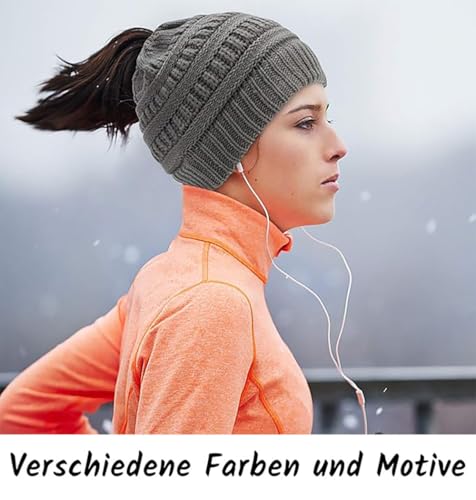 TMTGTS Weiche Brötchen WinterMütze Damen Pferdeschwanz Messy Bun Beanie Tail Knit Slouchy Hat Warme Stretch Zöpfen Loch Loop Slouch Strickmütze für Damen Mädchen Langen Haaren EIN Stücke(1#)