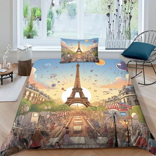 Housse de couette 3D Paris imprimé romantique microfibre 135x200 - 2