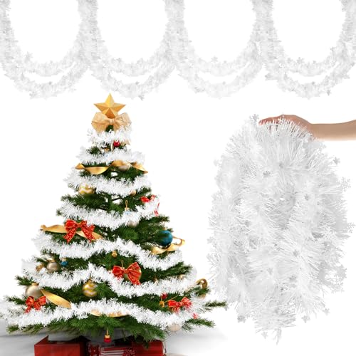 Aitsite 10M/Pack of 5 Lametta Weihnachtsbaum, Lametta Weiß...