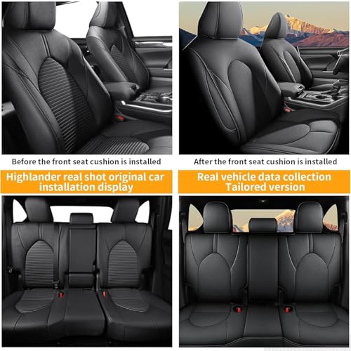 AOMSAZTO Custom Fit Car Seat Covers for Toyota Highlander 2020 2021 2022 2023 2024 2025 - (Three-Rows 8 Seats,Second Row 40/60 Split) Faux Leather Black