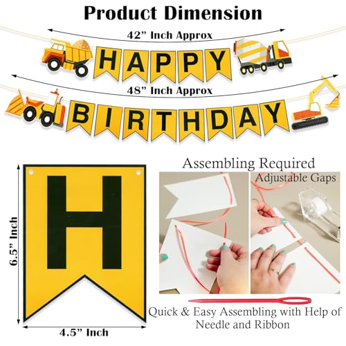 Image of Rozi Decoration Construction Theme Balloons Birthday Decoration Kit - Set of 56 Pcs Construction Vehicle Theme Birthday Decoration Items for Kids Party Supplies