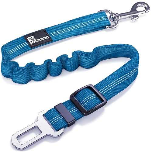 Adjustible Car Harness | Seat Belt for Pets with Elastic Bungee Buffer | Essential Travel Accessories | Dog Leash Safety Restraint | Elastic (Blue)
