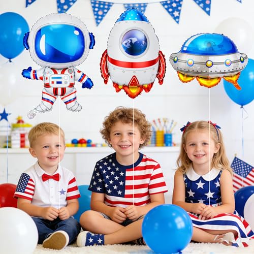 Image of Space Themed Party Decorations Balloons,6pcs Space Balloon Birthday Party Decorations,Astronaut UFO Rocket Mylar Balloons,Astronaut Birthday Decorations Baby Shower