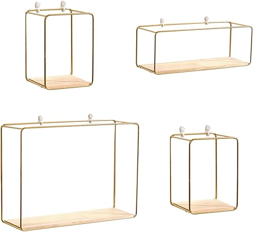 Miniatura 9 de Vansza 4 estantes flotantes rectangulares para montar en la pared, estante decorativo de metal con base de madera, estantes modernos de decoración